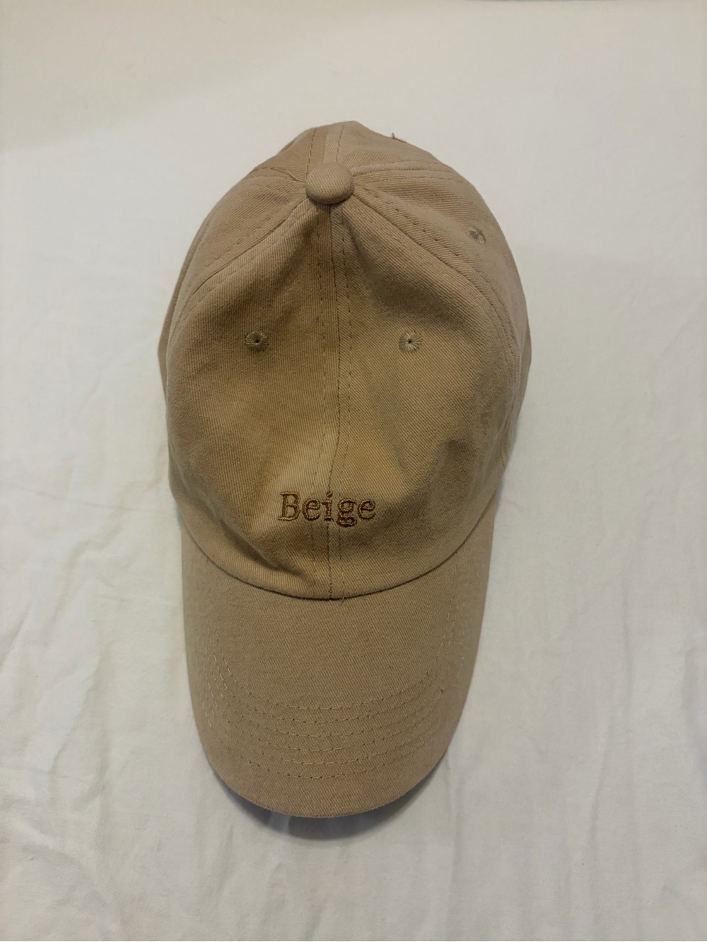 Beige Embroidered Cotton Baseball Cap - women